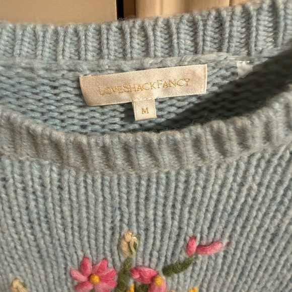 LoveShackFancy Light Blue Sweater with Pink Floral Embroidery - Picture 8 of 12